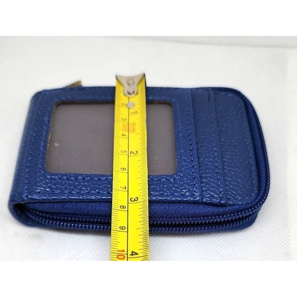 Blue Leather Mini Credit Card Case Card Slot Card Holder Wallet with ID Window - Picture 3 of 15